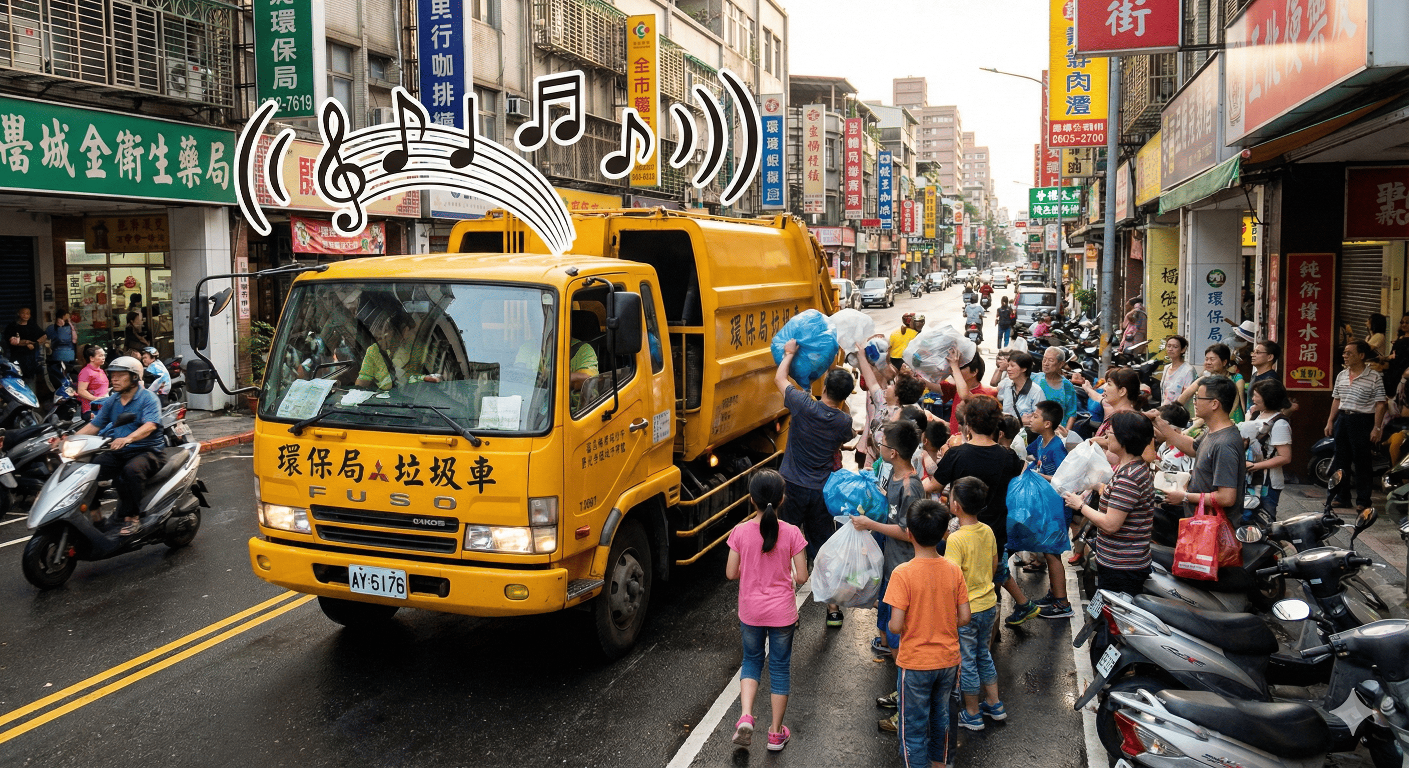 Yellow Garbage Truck in Taiwan
